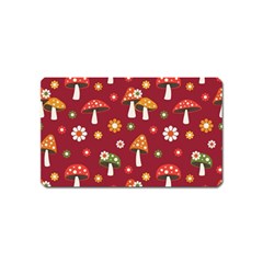 Woodland Mushroom And Daisy Seamless Pattern On Red Background Magnet (name Card)