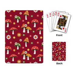 Woodland Mushroom And Daisy Seamless Pattern On Red Background Playing Cards Single Design (rectangle)