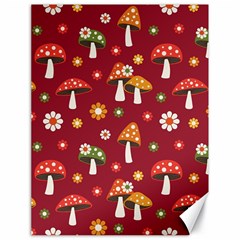 Woodland Mushroom And Daisy Seamless Pattern On Red Background Canvas 18  X 24 