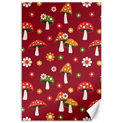 Woodland Mushroom And Daisy Seamless Pattern On Red Background Canvas 24  X 36 