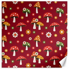 Woodland Mushroom And Daisy Seamless Pattern On Red Background Canvas 20  X 20 