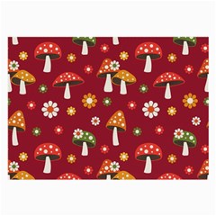 Woodland Mushroom And Daisy Seamless Pattern On Red Background Large Glasses Cloth