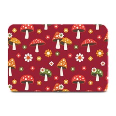 Woodland Mushroom And Daisy Seamless Pattern On Red Background Plate Mats