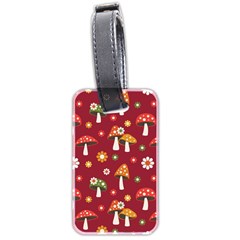 Woodland Mushroom And Daisy Seamless Pattern On Red Background Luggage Tag (two Sides) by Wav3s