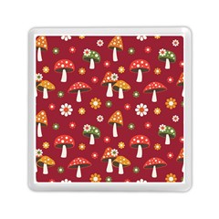 Woodland Mushroom And Daisy Seamless Pattern On Red Background Memory Card Reader (square) by Wav3s