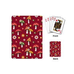 Woodland Mushroom And Daisy Seamless Pattern On Red Background Playing Cards Single Design (mini) by Wav3s