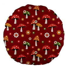 Woodland Mushroom And Daisy Seamless Pattern On Red Background Large 18  Premium Flano Round Cushions