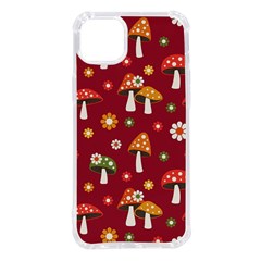 Woodland Mushroom And Daisy Seamless Pattern On Red Background Iphone 14 Plus Tpu Uv Print Case by Wav3s