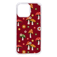 Woodland Mushroom And Daisy Seamless Pattern On Red Background Iphone 14 Pro Max Tpu Uv Print Case