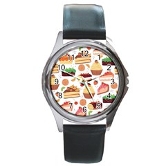 Seamless Pattern Hand Drawing Cartoon Dessert And Cake Round Metal Watch