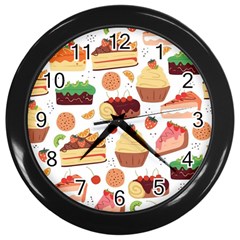 Seamless Pattern Hand Drawing Cartoon Dessert And Cake Wall Clock (black)