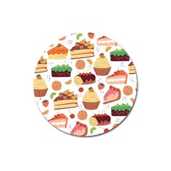 Seamless Pattern Hand Drawing Cartoon Dessert And Cake Magnet 3  (round)