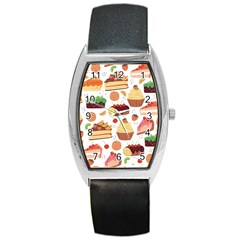 Seamless Pattern Hand Drawing Cartoon Dessert And Cake Barrel Style Metal Watch