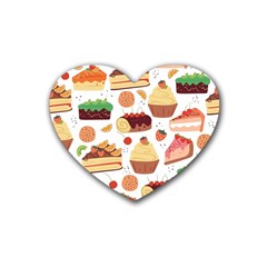 Seamless Pattern Hand Drawing Cartoon Dessert And Cake Rubber Coaster (heart)