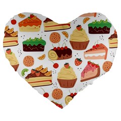 Seamless Pattern Hand Drawing Cartoon Dessert And Cake Large 19  Premium Heart Shape Cushions by Wav3s