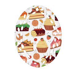 Seamless Pattern Hand Drawing Cartoon Dessert And Cake Oval Filigree Ornament (two Sides) by Wav3s