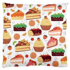 Seamless Pattern Hand Drawing Cartoon Dessert And Cake Large Premium Plush Fleece Cushion Case (two Sides)