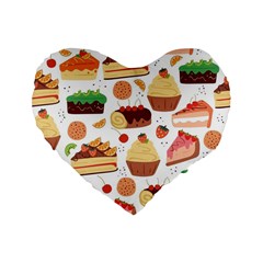 Seamless Pattern Hand Drawing Cartoon Dessert And Cake Standard 16  Premium Flano Heart Shape Cushions