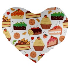 Seamless Pattern Hand Drawing Cartoon Dessert And Cake Large 19  Premium Flano Heart Shape Cushions