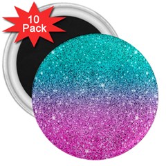 Pink And Turquoise Glitter 3  Magnets (10 Pack)  by Wav3s