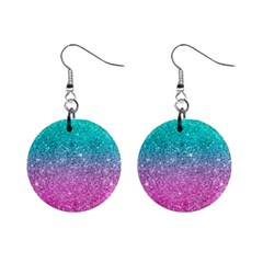 Pink And Turquoise Glitter Mini Button Earrings