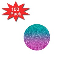 Pink And Turquoise Glitter 1  Mini Buttons (100 Pack) 