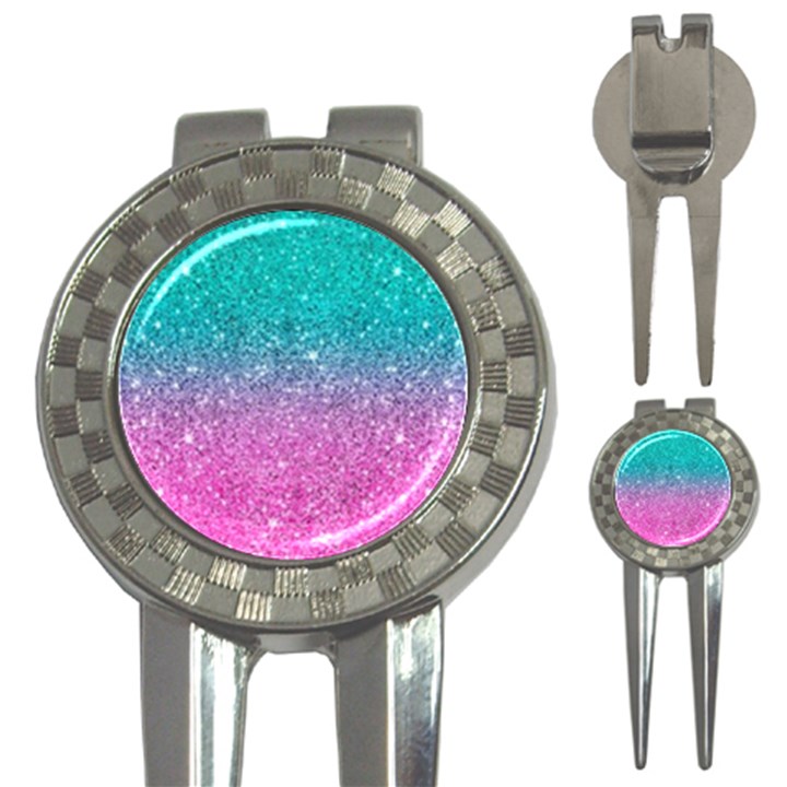 Pink And Turquoise Glitter 3-in-1 Golf Divots