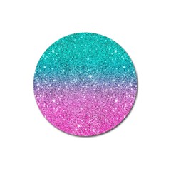 Pink And Turquoise Glitter Magnet 3  (round)