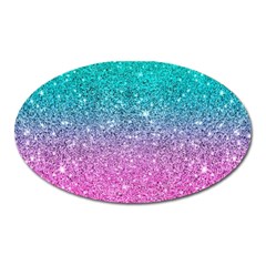 Pink And Turquoise Glitter Oval Magnet