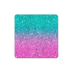 Pink And Turquoise Glitter Square Magnet