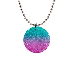 Pink And Turquoise Glitter 1  Button Necklace