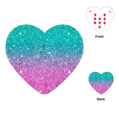 Pink And Turquoise Glitter Playing Cards Single Design (heart) by Wav3s