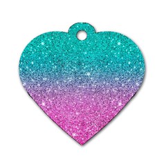 Pink And Turquoise Glitter Dog Tag Heart (one Side)