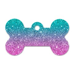 Pink And Turquoise Glitter Dog Tag Bone (one Side)