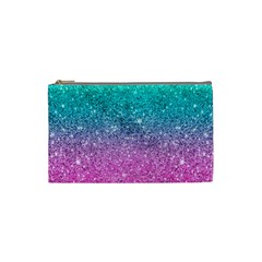 Pink And Turquoise Glitter Cosmetic Bag (small) by Wav3s