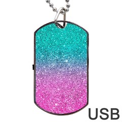 Pink And Turquoise Glitter Dog Tag Usb Flash (one Side) by Wav3s