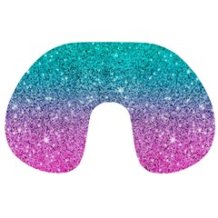 Pink And Turquoise Glitter Travel Neck Pillow by Wav3s