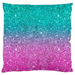 Pink And Turquoise Glitter Large Premium Plush Fleece Cushion Case (one Side)