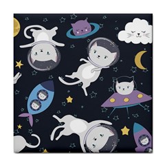 Space Cat Illustration Pattern Astronaut Tile Coaster by Wav3s