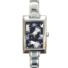 Space Cat Illustration Pattern Astronaut Rectangle Italian Charm Watch