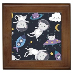 Space Cat Illustration Pattern Astronaut Framed Tile