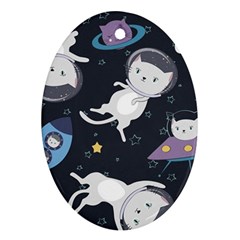 Space Cat Illustration Pattern Astronaut Ornament (oval)