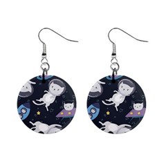 Space Cat Illustration Pattern Astronaut Mini Button Earrings by Wav3s