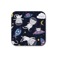 Space Cat Illustration Pattern Astronaut Rubber Coaster (square)