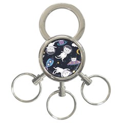 Space Cat Illustration Pattern Astronaut 3-ring Key Chain