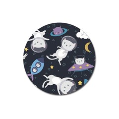 Space Cat Illustration Pattern Astronaut Magnet 3  (round)