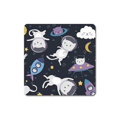 Space Cat Illustration Pattern Astronaut Square Magnet