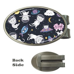 Space Cat Illustration Pattern Astronaut Money Clips (oval)  by Wav3s