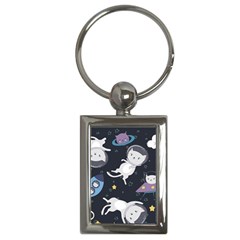 Space Cat Illustration Pattern Astronaut Key Chain (rectangle)