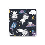 Space Cat Illustration Pattern Astronaut Square Magnet Front